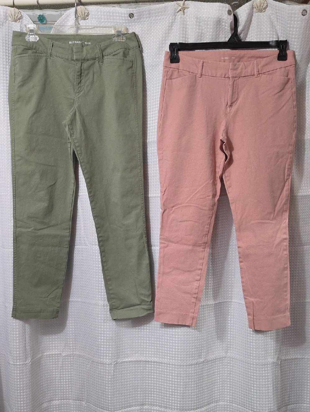 Old Navy Olive Green & Blush Pink Slim Stretch Pants Duo